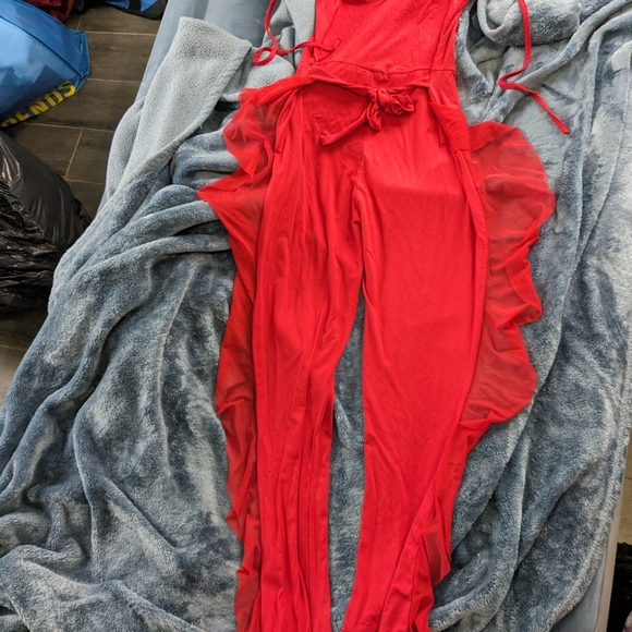A Red Ruffle Jumpsuit - Picture 2 of 4